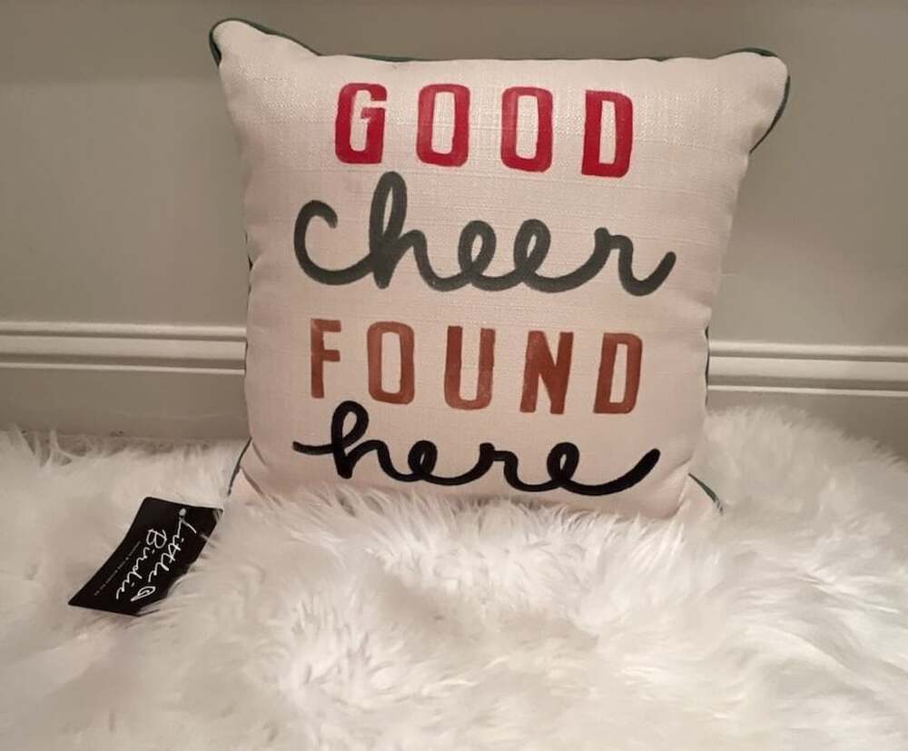Little Birdie Good Cheer Found Here Christmas Throw Pillow